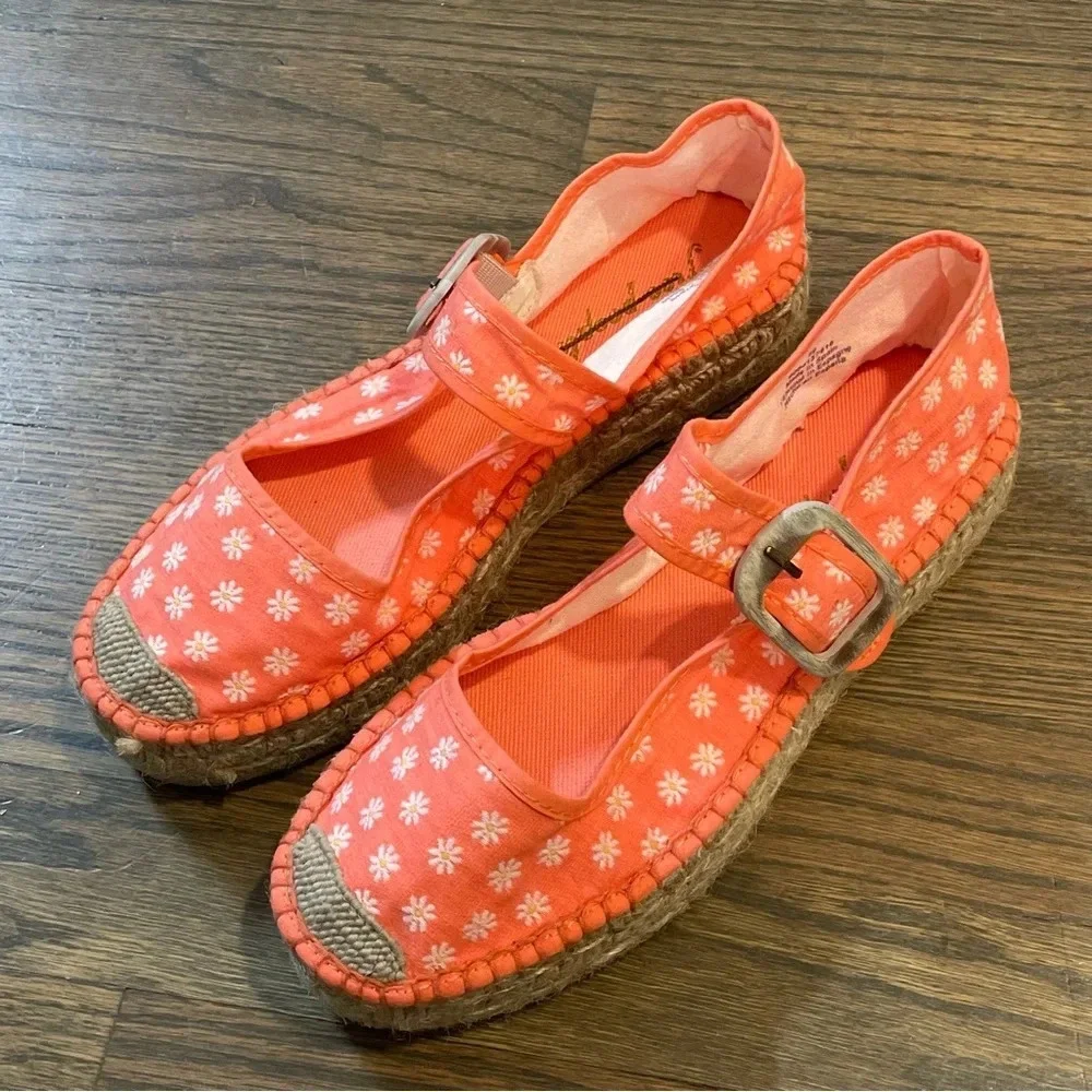 FREE PEOPLE SURFSIDE DAISY PRINT MARY JANE ESPADRILLES TANGERINE ORANGE EU39 NEW